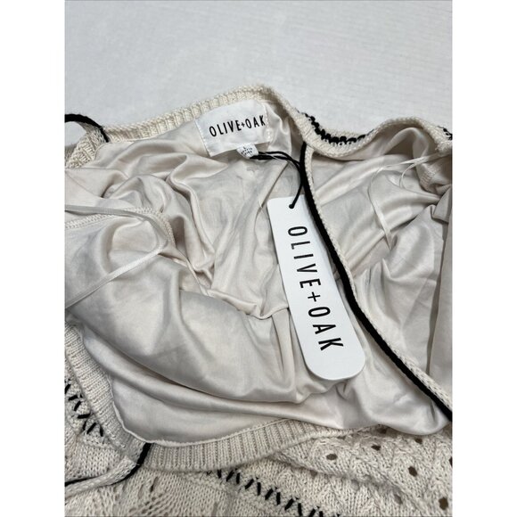 Olive + Oak Dress Womens L Ivory Crochet Knit Contrast Trim Maxi Boho Hippie - Picture 5 of 12